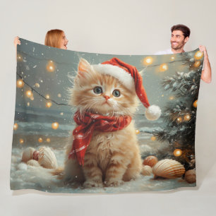 Turkish Angora Cat Weihnachtsstrand Vintag Fleecedecke