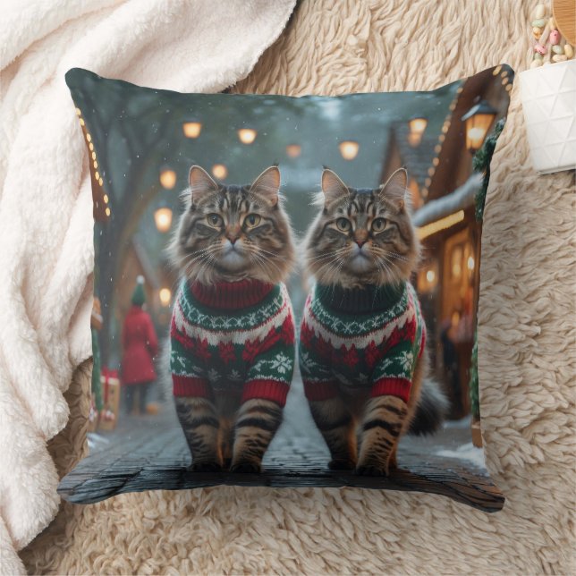 Turkish Angora Cats Christmas Snow Holiday Kissen (Decke)