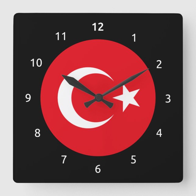 Turkish flag Wall Clock Quadratische Wanduhr (Vorderseite)