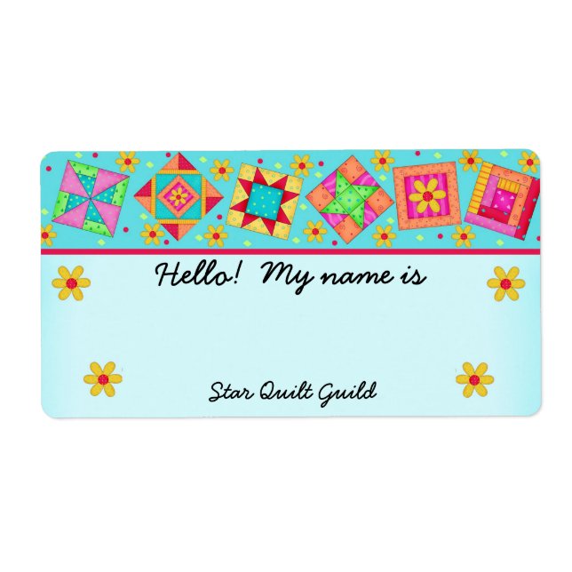 Türkisise Quilt Blocks Quilters Name Tag (Vorne)