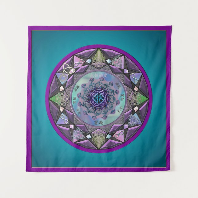 Türkislila keltische Mandala-Wand-Tapisserie Wandteppich (Vorderseite)