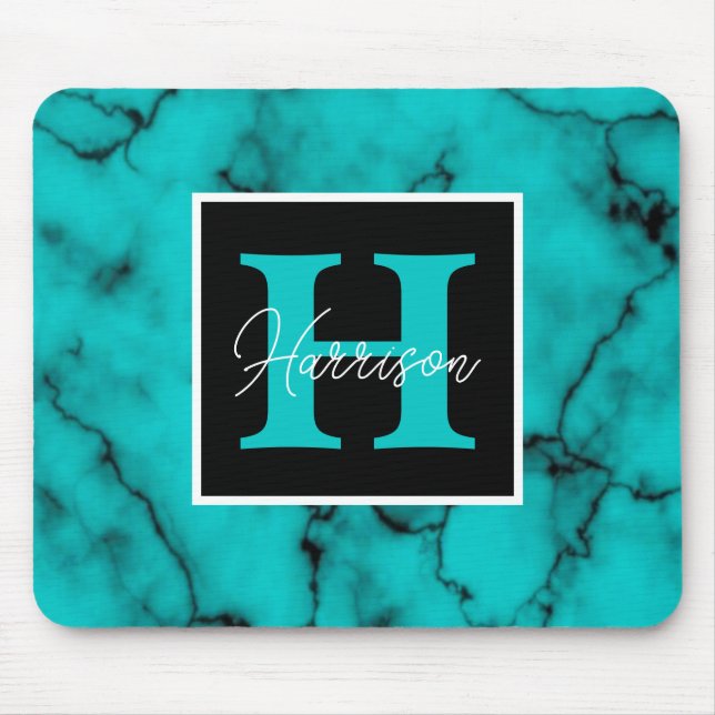 Türkismarmor Ausgereifter Monogramm-Name Mousepad (Vorne)