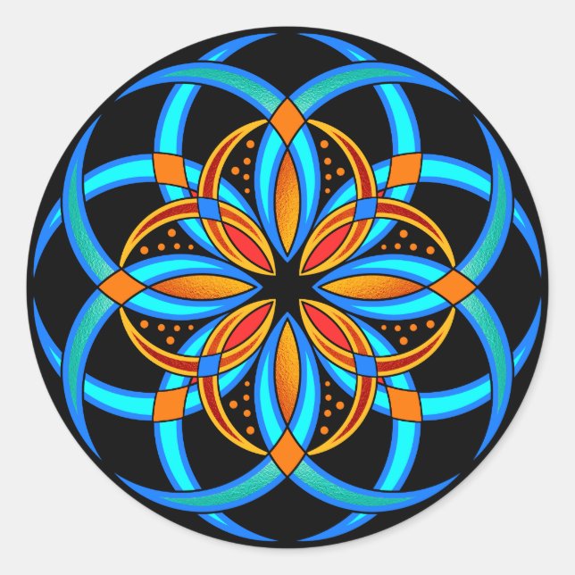 Türkisorange-Mandala Runder Aufkleber (Vorderseite)