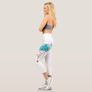 Türkisrosen mit Schlüsseln Capri Leggings