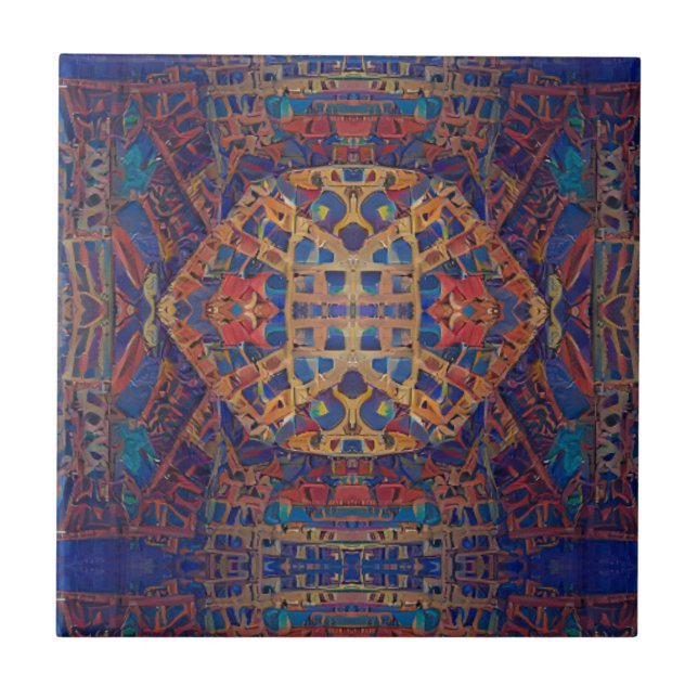 Türkisrote, türkisfarbene, rote Mosaikkunst c Fliese (Vorderseite)