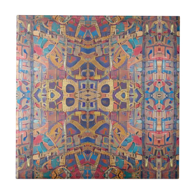 Türkisrote, türkisfarbene, rote Mosaikkunst c Fliese (Vorderseite)