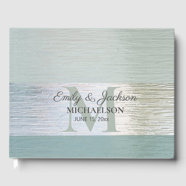 TürkisSilver Sea Glass Monogram Wedding Gästebuch (Vorderseite)