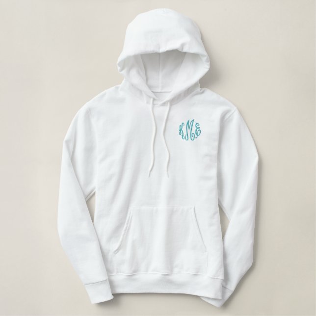 Türkisskript bestickt Monogram Bestickter Hoodie (Design vorne)