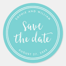 Türkisskript und Weiße Streifen Save the Date