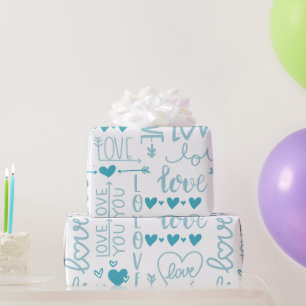 Türkisspass und moderne Liebe und Herz Geschenkpapier