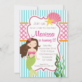 Türkisstreifen, rosa Polka Dot Brünett Mermaid Einladung