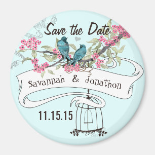 Türkisvögel rosa Kirschblüten Save the Date Magnet