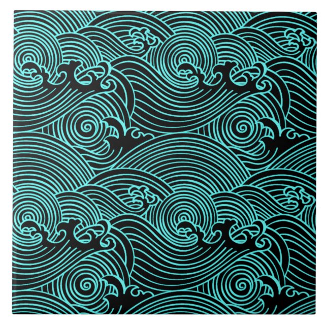 Türkiswaves Euclidean Muster Keramik Tile Fliese (Vorderseite)
