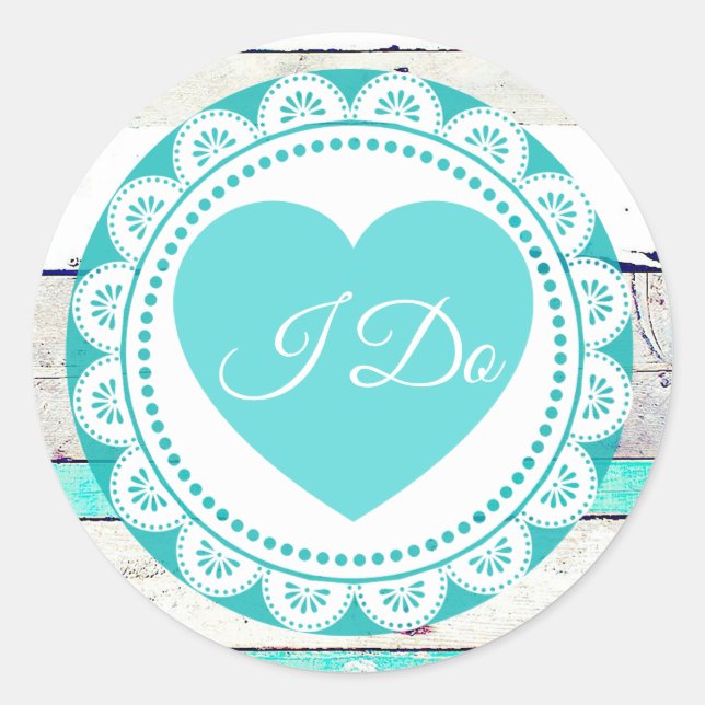 Türkisweißer Lakey I Do WeddingStickers Runder Aufkleber (Vorderseite)