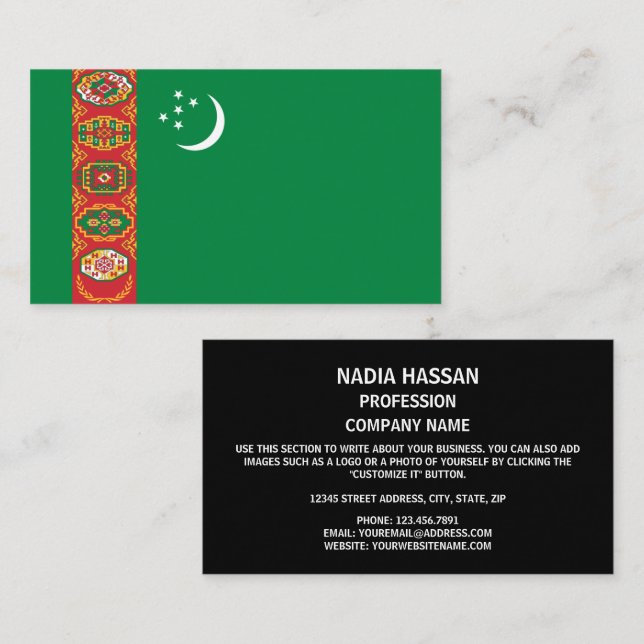 Turkmenische Flagge, Flagge Turkmenistans Visitenkarte (Vorne/Hinten)