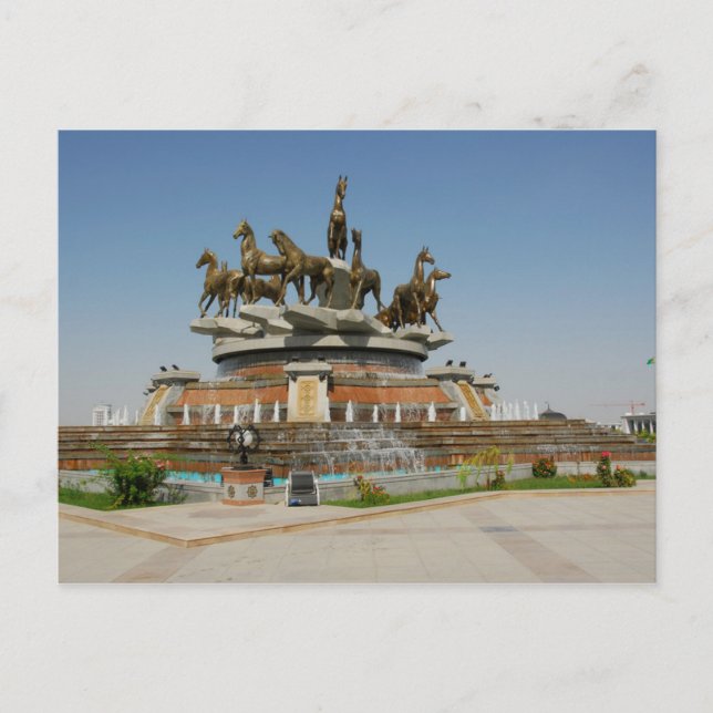 Turkmenistan - Aschgabat - Pferdebrunnen Postkarte (Vorderseite)