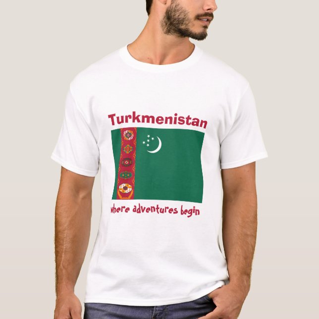 Turkmenistan-Flagge + Karte + Text-T - Shirt (Vorderseite)