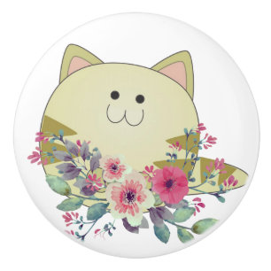 Türknauf Blumen Katze Kätzchen Keramikknauf