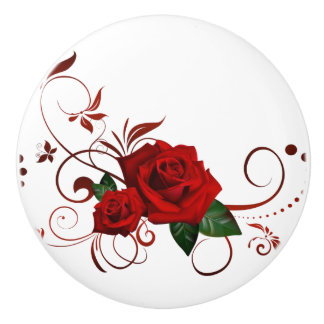 Türknauf Holz Rote Rose Floral Keramikknauf