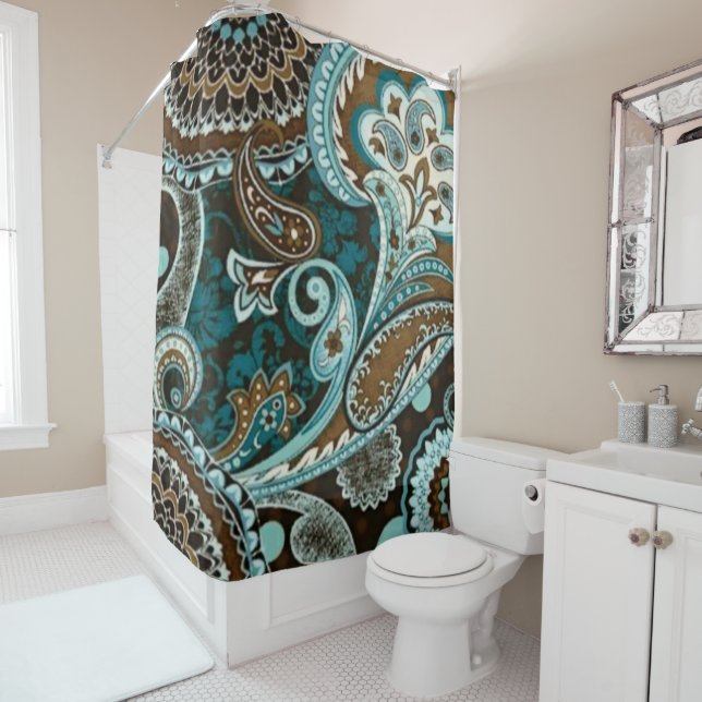 Türkquoise Brown Vintag Paisley Duschvorhang (Beispiel)