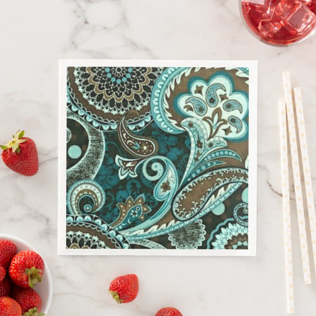 Türkquoise Brown Vintag Paisley Serviette (Beispiel)