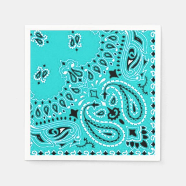 Türkquoise Paisley Bandana Scarf GRILLEN Picnic Na Serviette (Vorderseite)