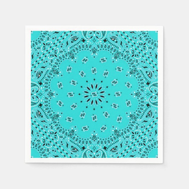 Türkquoise Paisley Bandana Scarf GRILLEN Picnic Na Serviette (Vorderseite)
