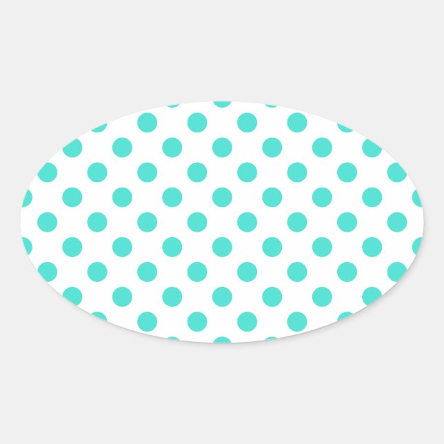 Türkquoise Polka Dots Ovaler Aufkleber (Vorderseite)