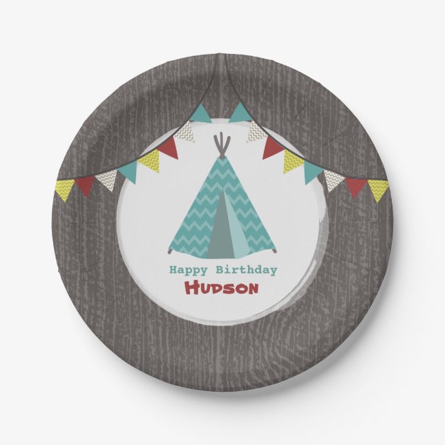 Türkquoise Tipi Birthday Pappteller (Vorderseite)