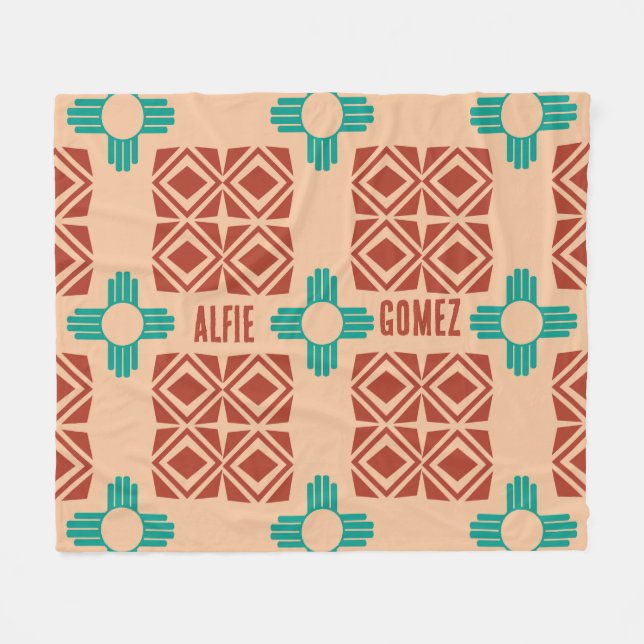 Türkquoise Zia Tribal Brown Tan Fleecedecke (Vorderseite (Horizontal))