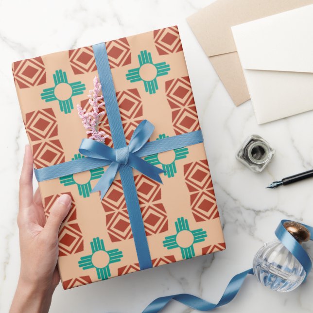 Türkquoise Zia Tribal Brown Tan Geschenkpapier (Schenken)