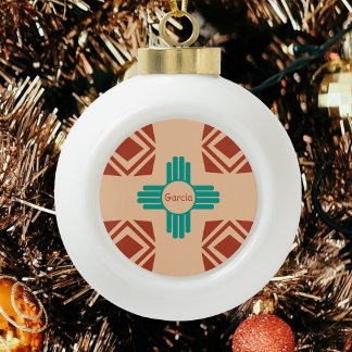 Türkquoise Zia Tribal Brown Tan Keramik Kugel-Ornament