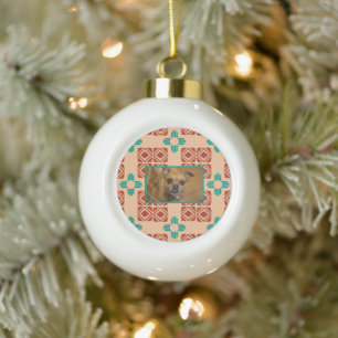 Türkquoise Zia Tribal Brown Tan Keramik Kugel-Ornament