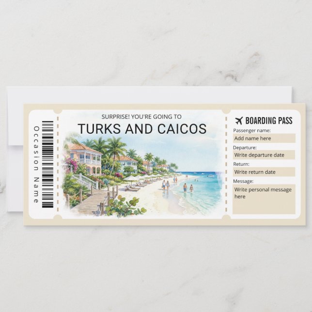 Turks and Caicos Trip Boarding Pass Ticket Einladung (Vorderseite)