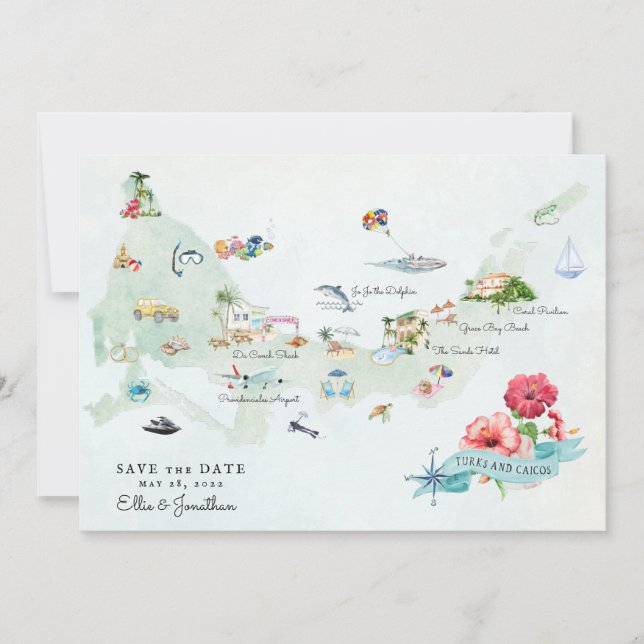 Turks & Caicos | Carte Itinéraire De Mariage De De (Devant)