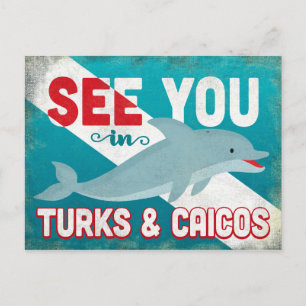 Turks & Caicos Dolphin - Retro Vintage Reise Postkarte