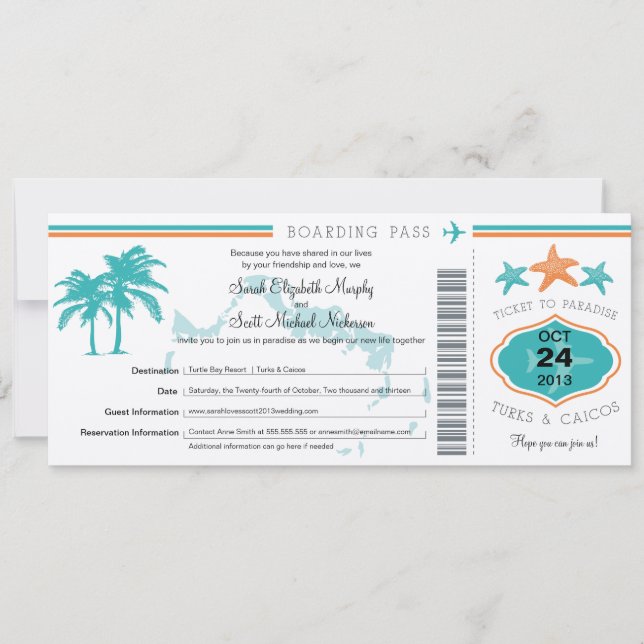 Turks & Caicos Enregistrer la date Carte d'embarqu (Devant)