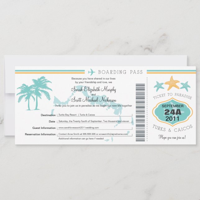Turks & Caicos Enregistrer la date Carte d'embarqu (Devant)