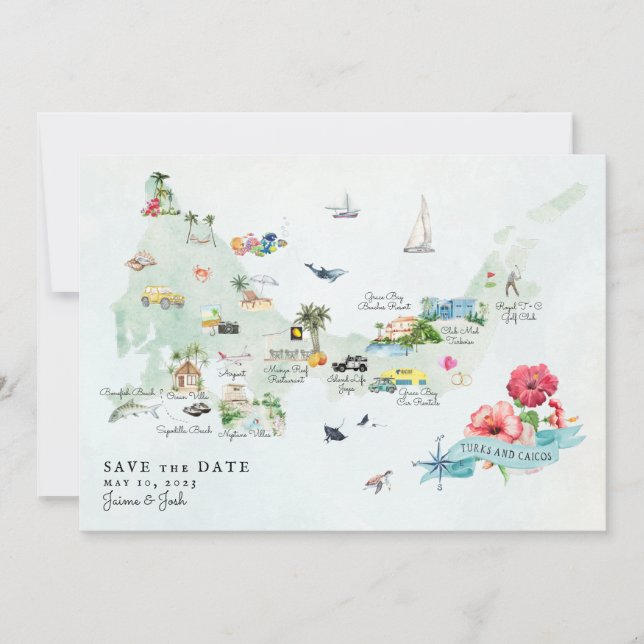 Turks & Caicos | Hochzeit in Urlaubsort Fahrplan Save The Date (Vorderseite)