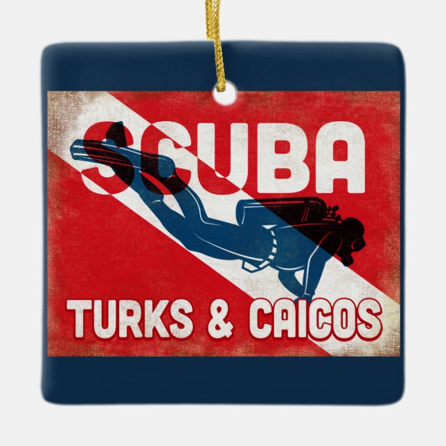 Turks & Caicos Scuba Diver - Blue Retro Keramikornament (Vorderseite)