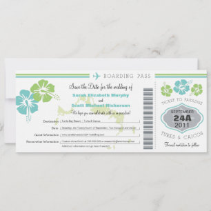 Turks- und Caico-Save the Date Boarding-Pass Save The Date