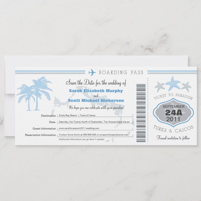 Turks- und Caico-Save the Date Boarding-Pass Save The Date (Vorderseite)