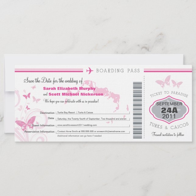 Turks- und Caico-Save the Date Boarding-Pass Save The Date (Vorderseite)