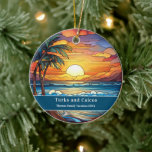 Turks und Caicos Beach Urlaub Keramik Ornament<br><div class="desc">Niedliche Imitate bunte Glasstrandszene,  personalisierbare Türken und Caicos Beach Trip Souvenir. Ideal für Weihnachten- und Familienurlaub,  oder Flitterwochen-Muss. Anpassung: Change Caption und Jahr,  um es einzigartig zu machen.</div>