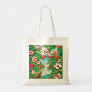 Turks- und Caicos-Flamingo-Strand, tropische Blume Tragetasche