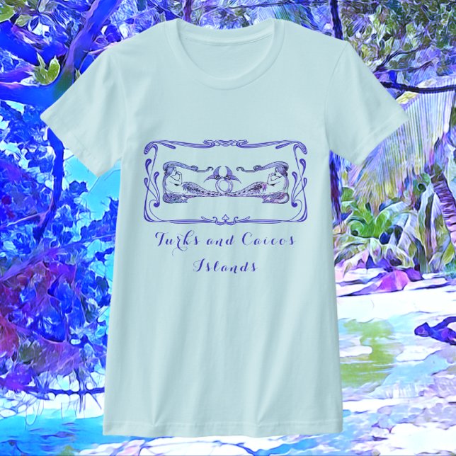 Turks- und Caicosinseln Hübsch Art-Déco-Mermaids T-Shirt (Von Creator hochgeladen)
