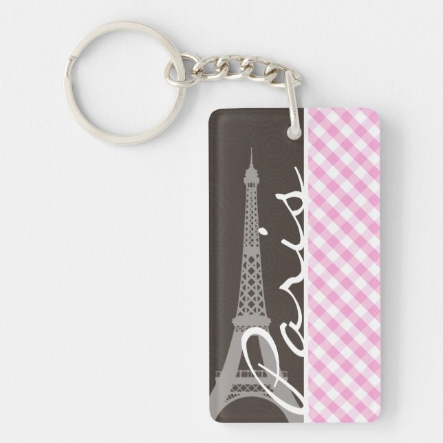 Turm Browns Eiffel u. rosa kariertes Schlüsselanhänger (Vorderseite)