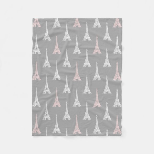 Turm-Rosa-graue Fleece-Decke Paris Eiffel Fleecedecke (Vorderseite)