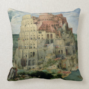 Turm von Babel, 1563 (Öl auf Platte) Kissen