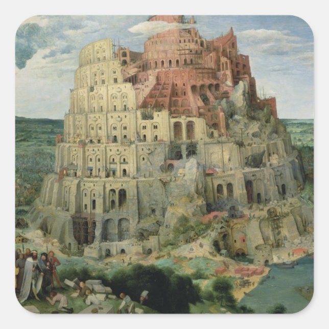 Turm von Babel, 1563 (Öl auf Tafel) Quadratischer Aufkleber (Vorderseite)